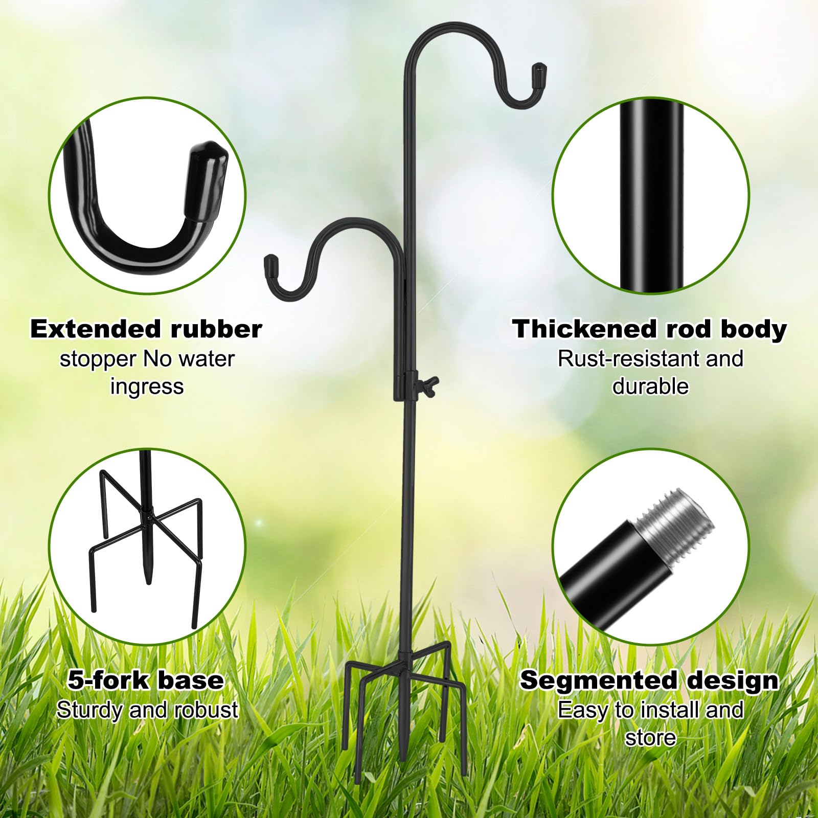 FrutPunch height adjustable hook accommodates low pots and tall lanterns.
