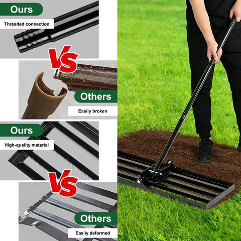 FrutPunch detachable metal rake head provides durable performance in varying soil conditions.