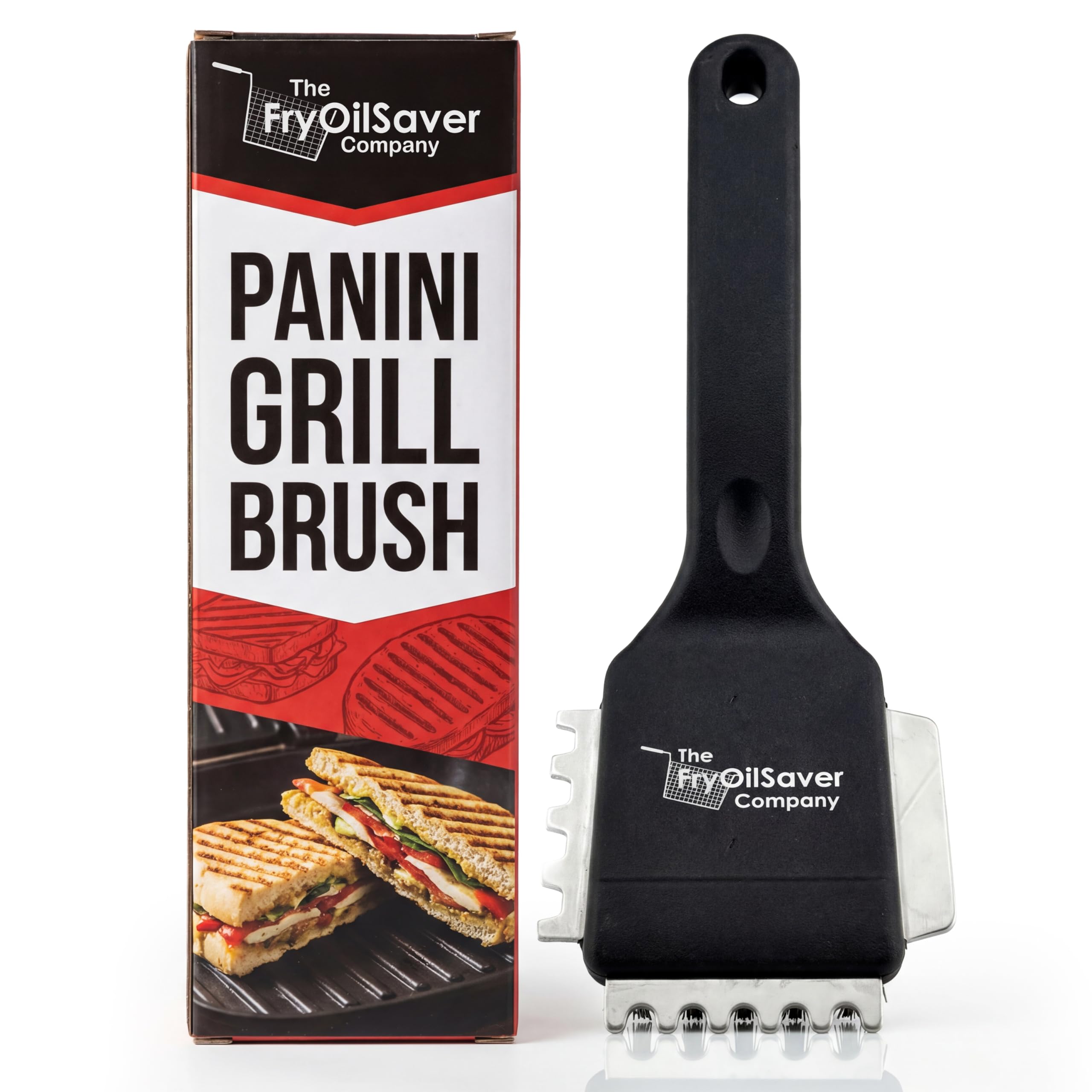 FryOilSaver Panini Brush 3in1 head cleans ribbed and flat grill surfaces