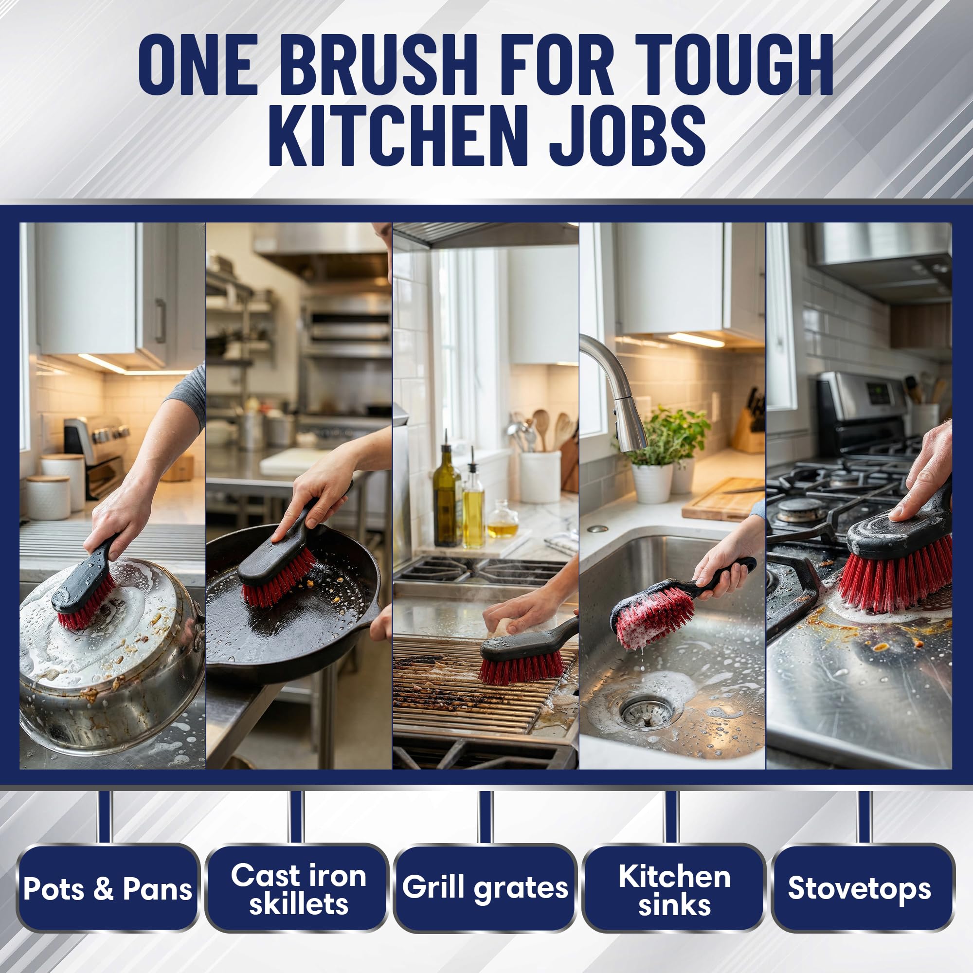 FryOilSaver Co cast-iron-safe cleaning bristles protect seasoned skillets during use