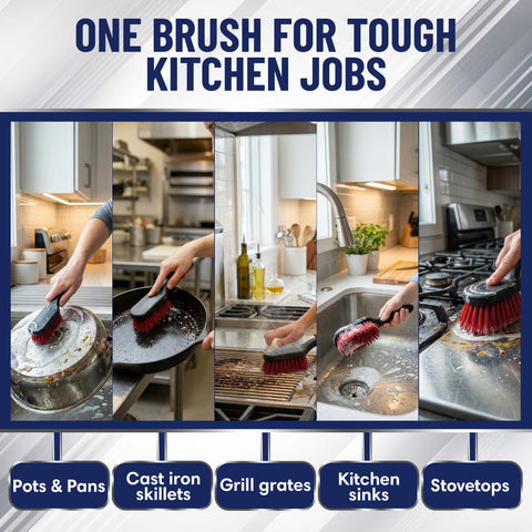 FryOilSaver Co cast-iron-safe cleaning bristles protect seasoned skillets during use