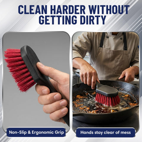 FryOilSaver Co 8inch-handle provides ergonomic grip for comfortable scrubbing