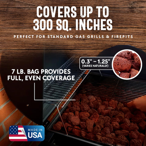 FryOilSaver Co volcanic lava rocks absorb grease to help minimize flare-ups.