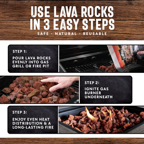 The lava stones fit safely as a base layer in fire pits or tables with FryOilSaver Co.