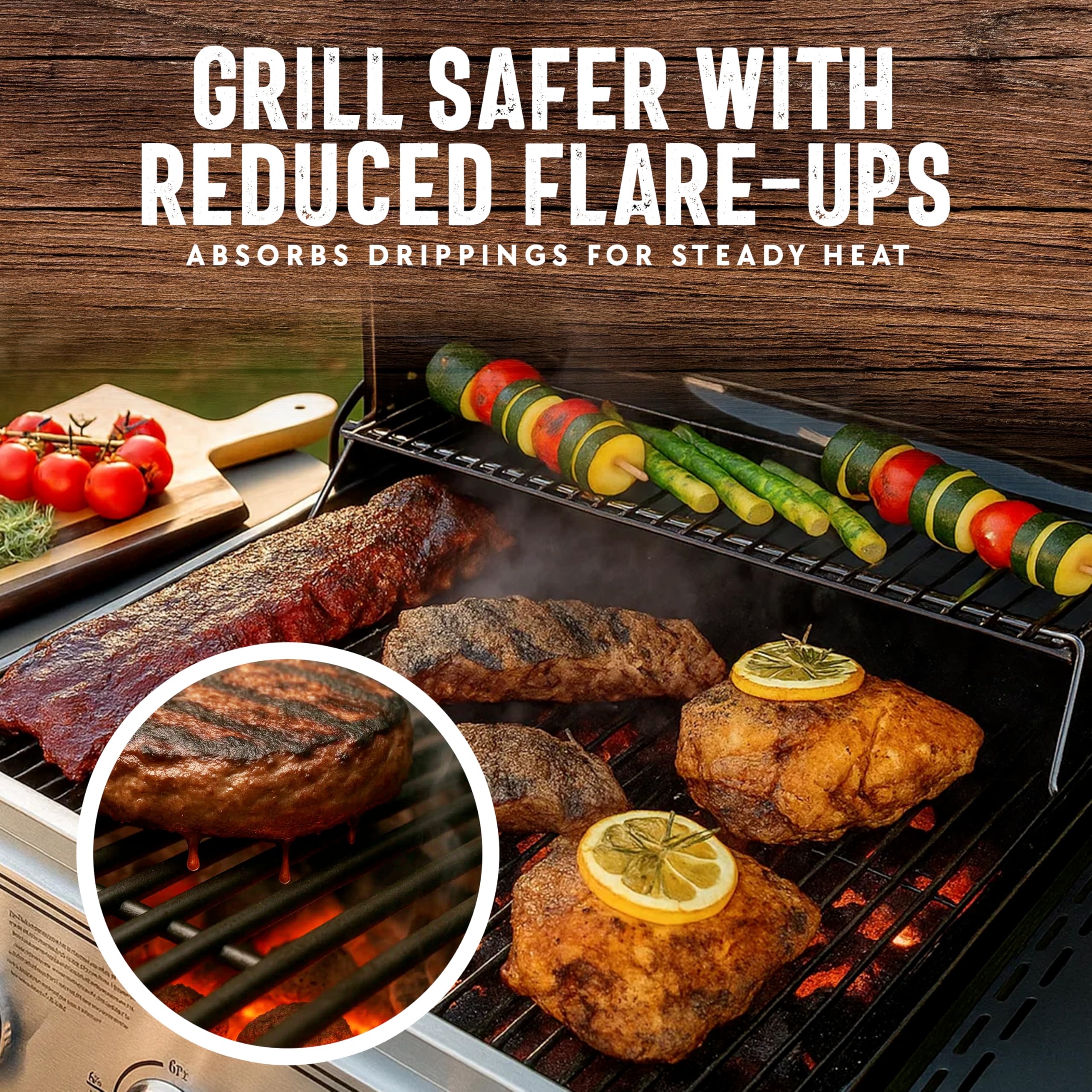 The FryOilSaver Co lava rocks add rustic style and durability to outdoor fire pits.