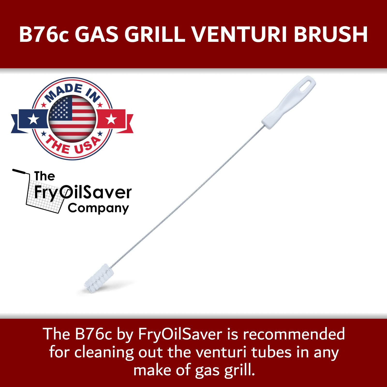 FryOilSaver Co long-flexible-brush reaches deep burner tubes for thorough cleaning