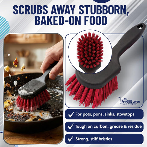 FryOilSaver Co stiff-bristles ideal for heavy-duty cleaning of baked-on residue