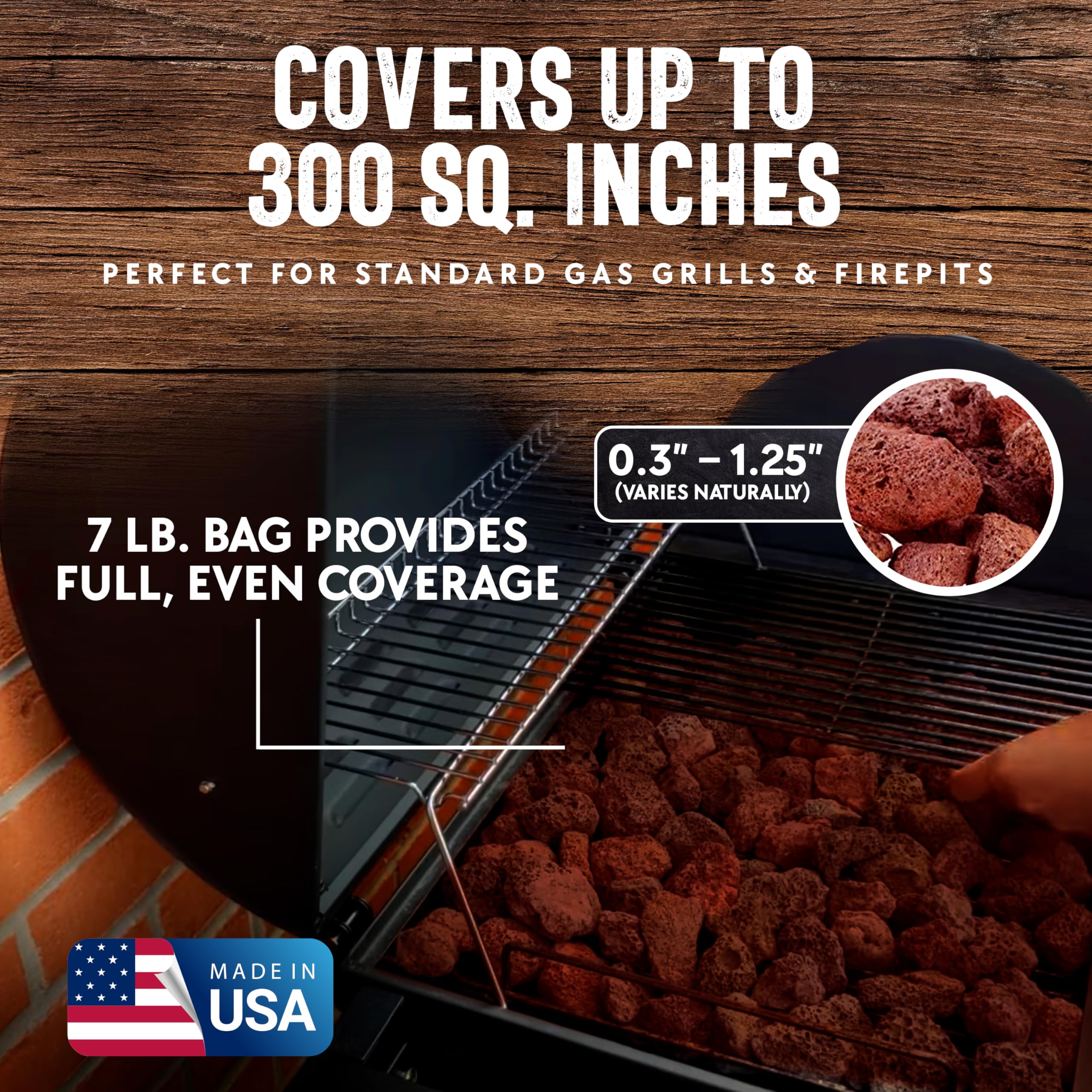 FryOilSaver lava rocks on outdoor patio heater deliver consistent warmth and natural look.