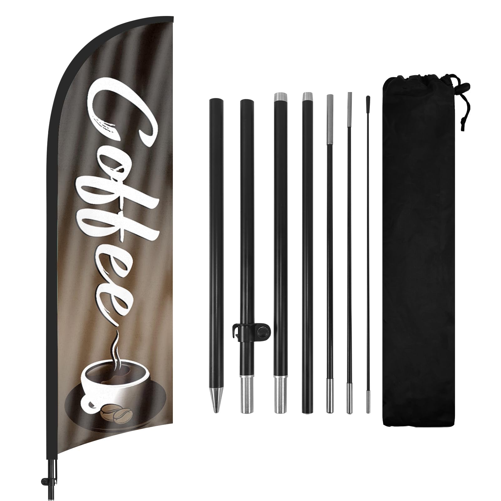 FSFLAG coffee swooper flag outdoor display draws customers from afar.