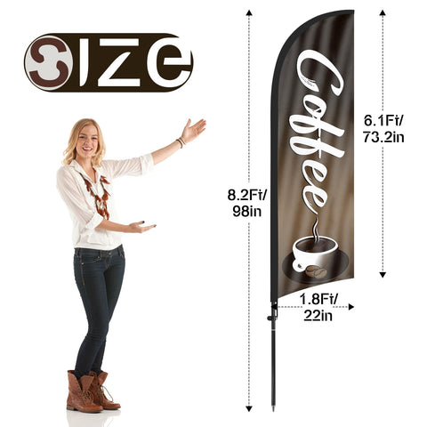 FSFLAG coffee swooper flag with pole and stake enables quick setup.
