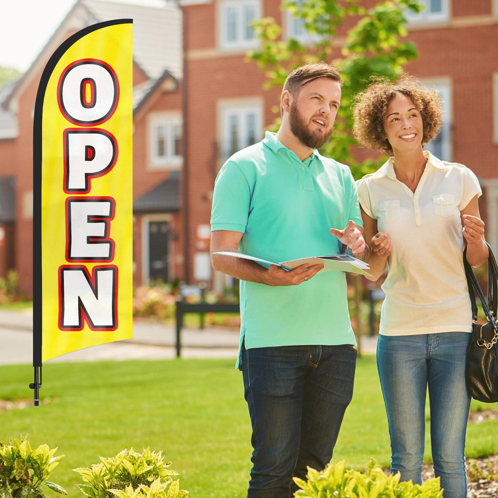 FSFLAG Open Feather Flag storefront promo sign boosts foot traffic