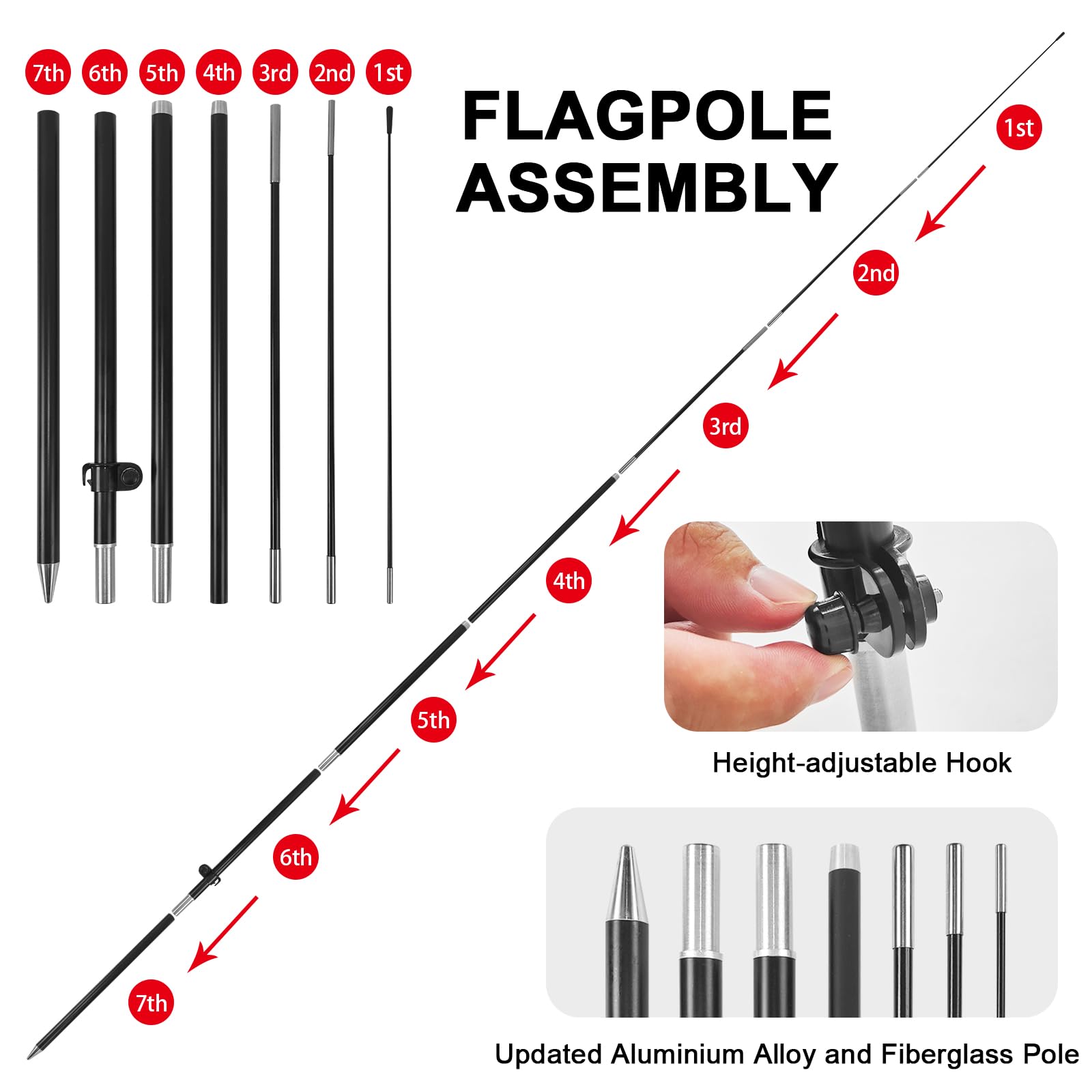 FSFLAG Tacos feather flag 8ft pole assembly demonstrates quick setup.