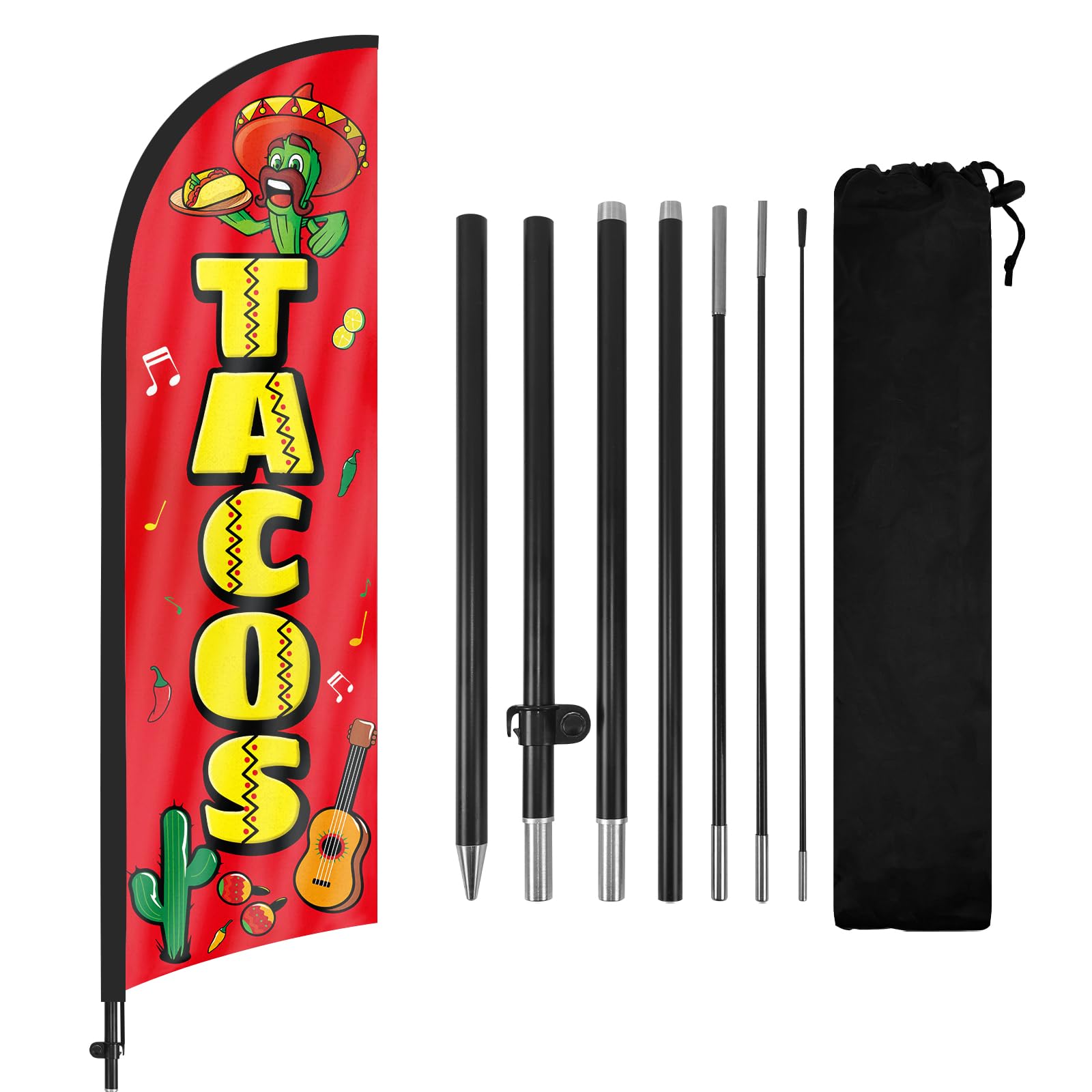 FSFLAG Tacos feather flag 8ft with pole and stake boosts outdoor visibility.