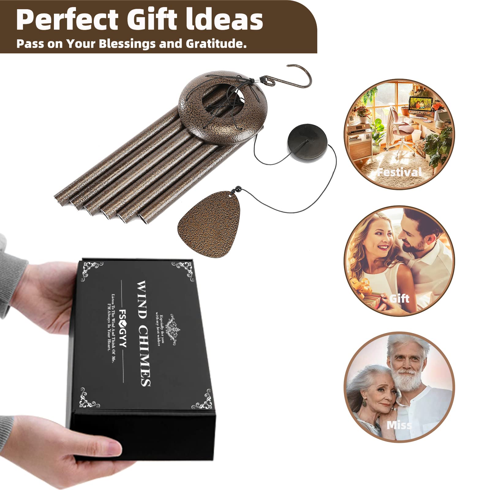 FSVGYY wind chimes gift-pack includes a greeting card for memorials or celebrations.