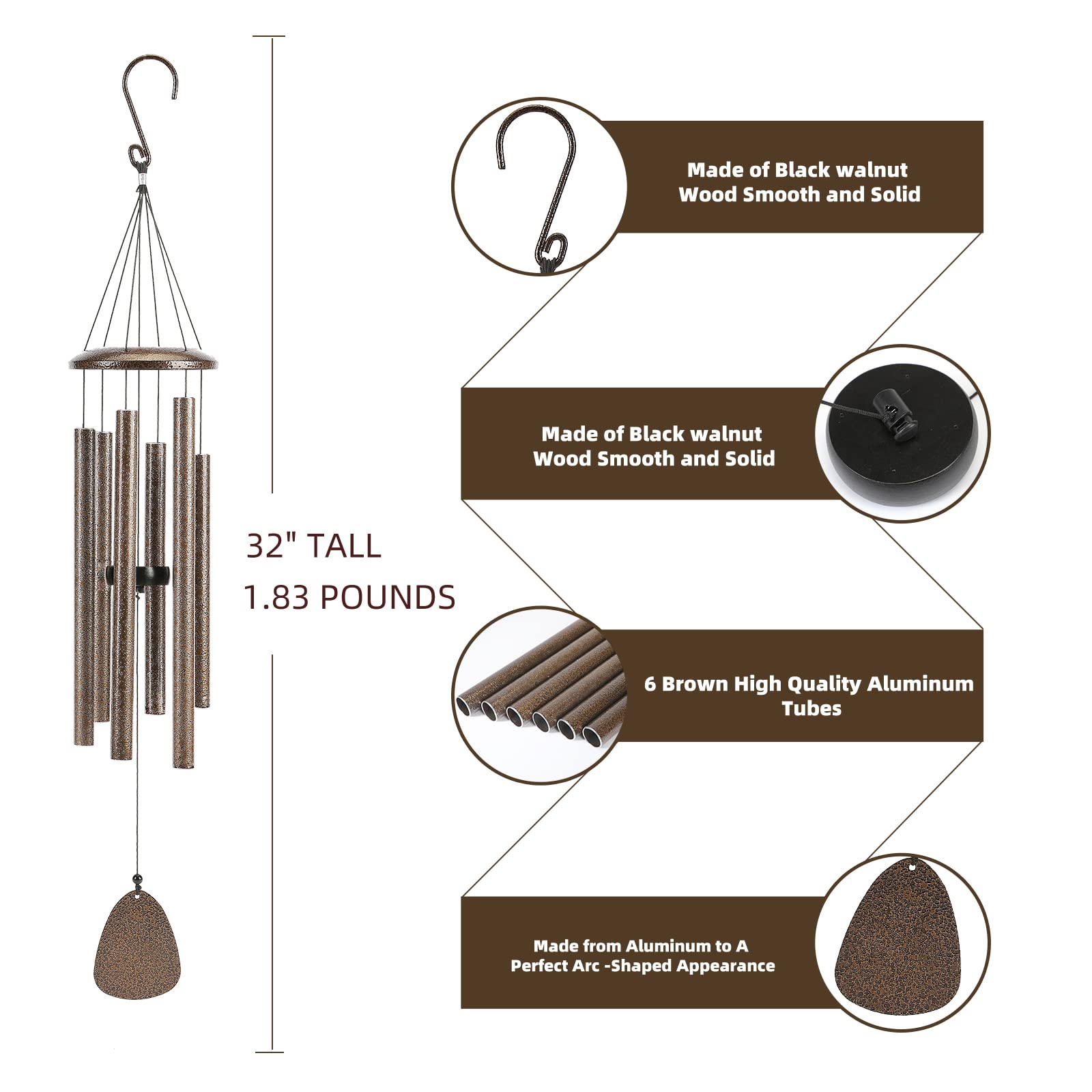 FSVGYY wind chimes virgin aluminum tubes resist fading and rust.