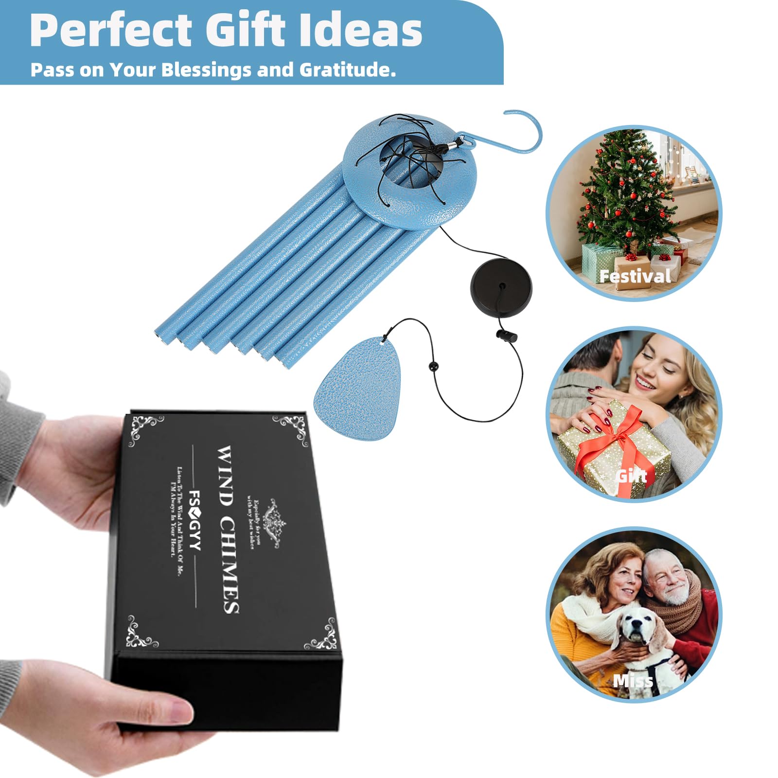 FSVGYY gift-ready wind chime with greeting card for memorials and celebrations.