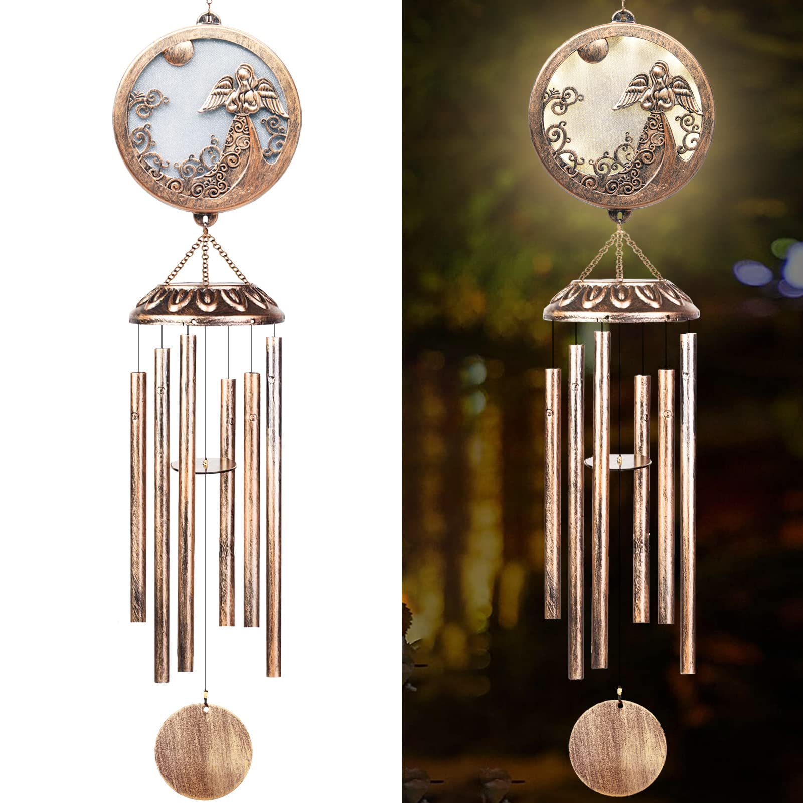 FSVGYY solar angel wind chimes outdoors create serene ambient light and gentle sound