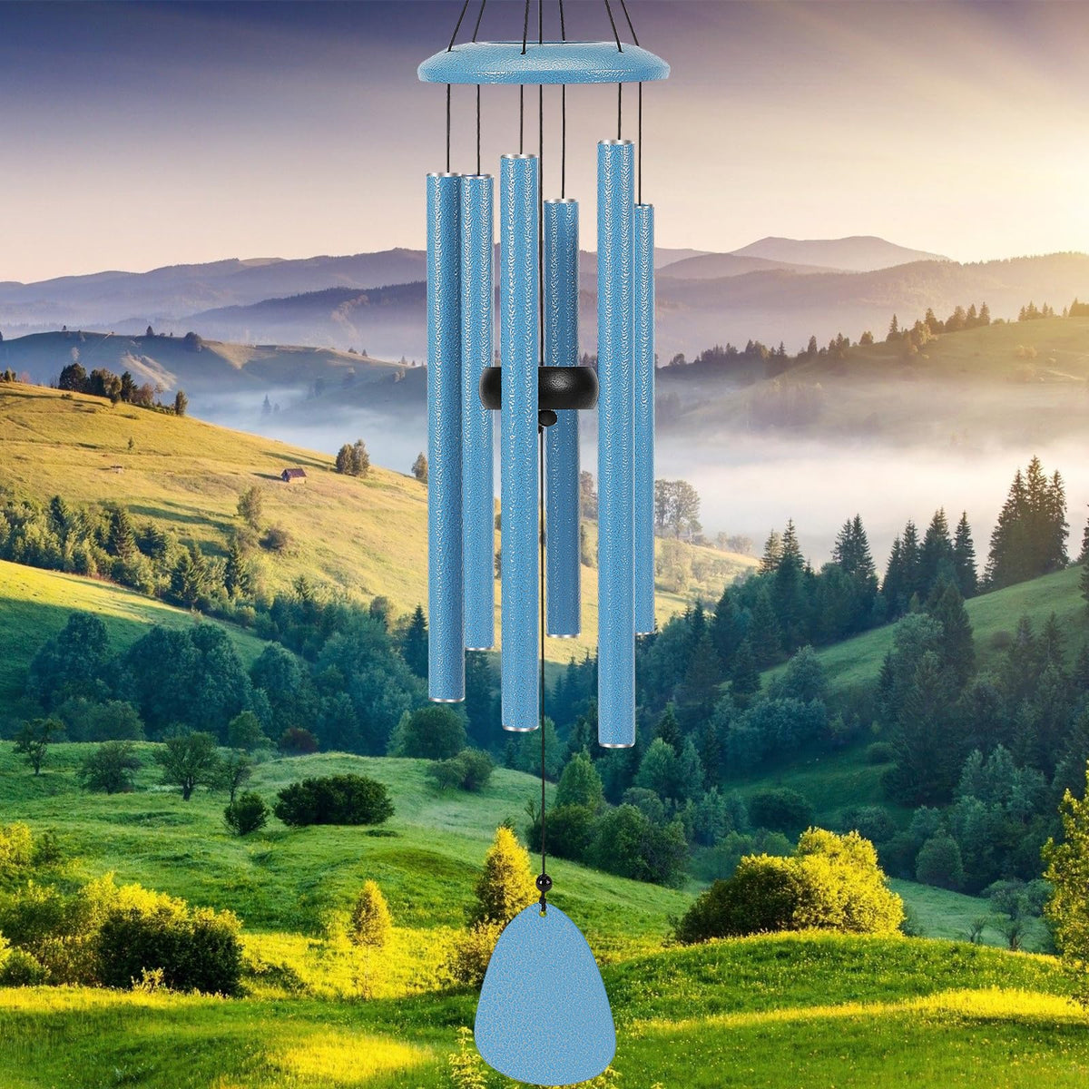 FSVGYY wind chimes outdoor deep tone 32-inch blue coating create relaxing garden ambience.