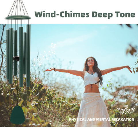 FSVGYY windchimes forest green pentatonic tuning close-up emphasizes precise melodic scale
