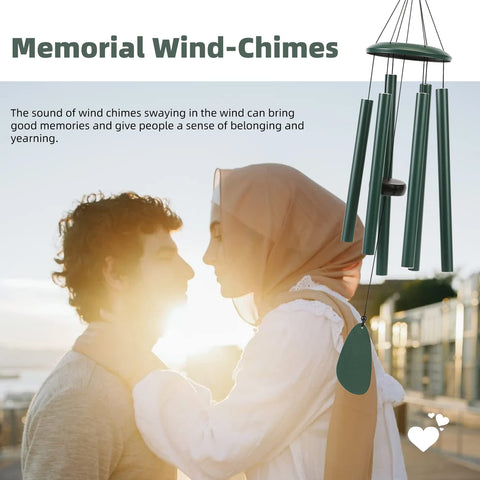 FSVGYY windchimes forest green tubes close-up highlights tuned, resonant aluminum tubes