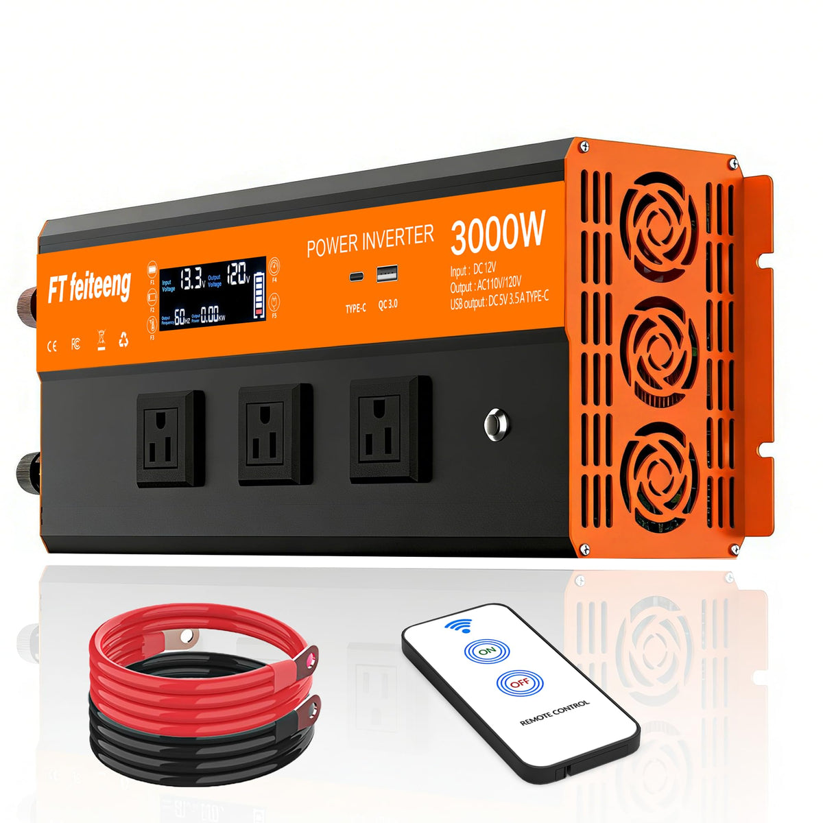 FT Feiteeng 3000W inverter remote control enabling easy on/off during travel