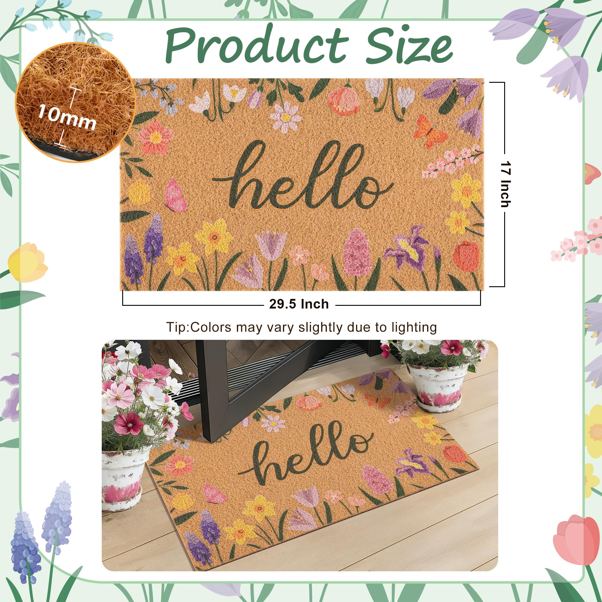 fttoyoly durable coir mat with non-slip backing stays flat underfoot