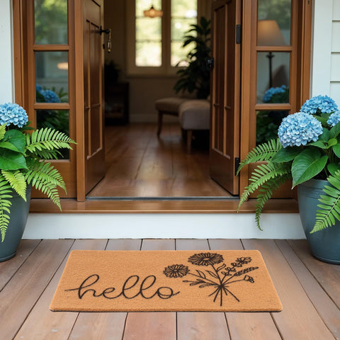 Fttoyoly floral welcome mat for the front door boosts curb appeal with a vibrant spring pattern.