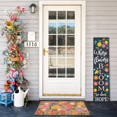 Fttoyoly front-porch door mat presents lively floral scene for a welcoming season.