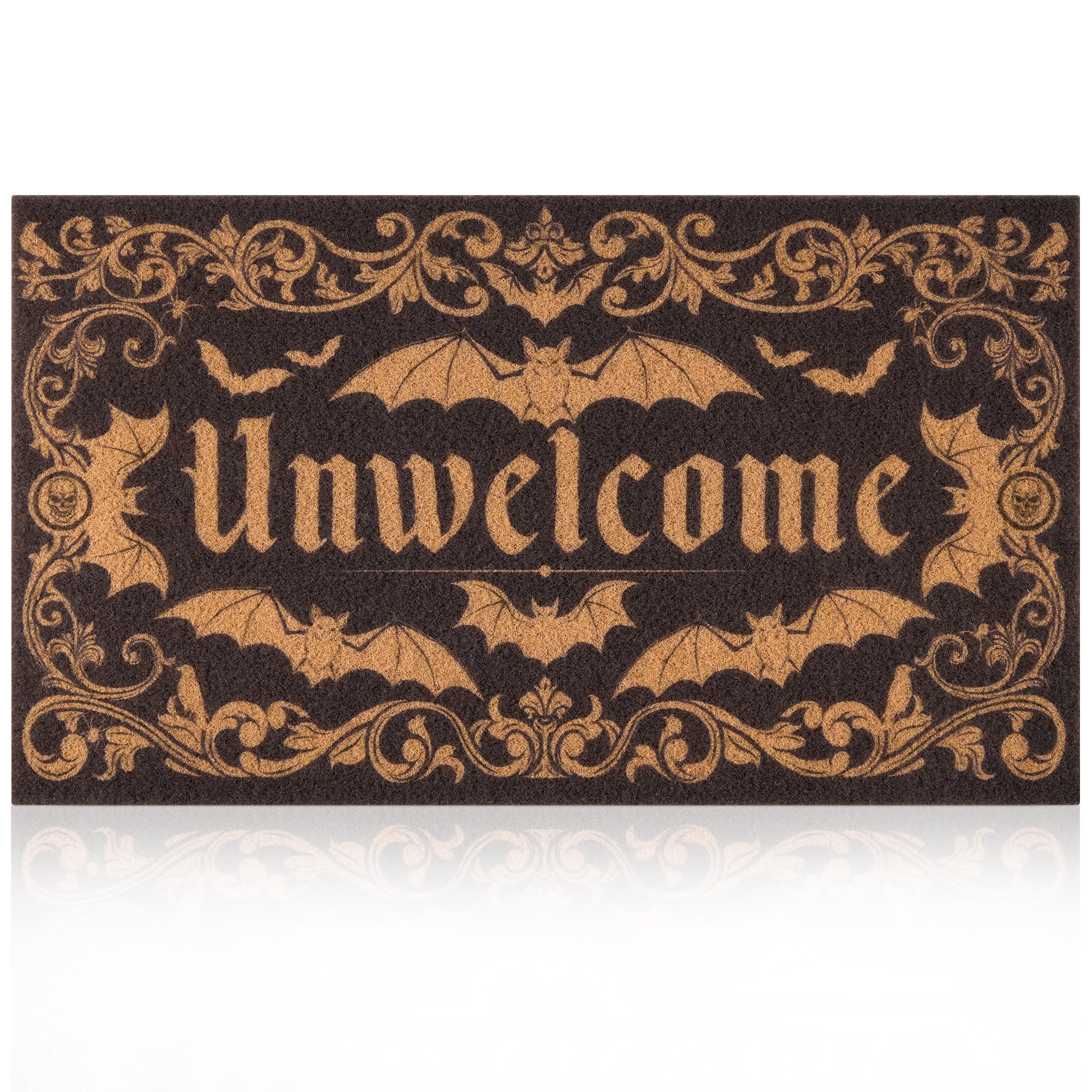 Fttoyoly Gothic Bat Doormat front door with dramatic bat motif helps greet guests and reduce dirt.