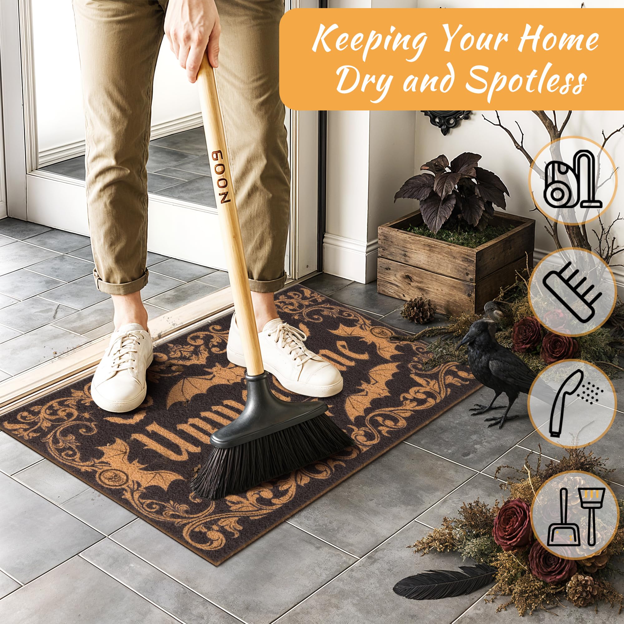Fttoyoly Indoor outdoor gothic doormat blends versatile decor with practical dirt scraping.