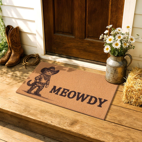 Fttoyoly meowdy design adds rustic charm while greeting guests.