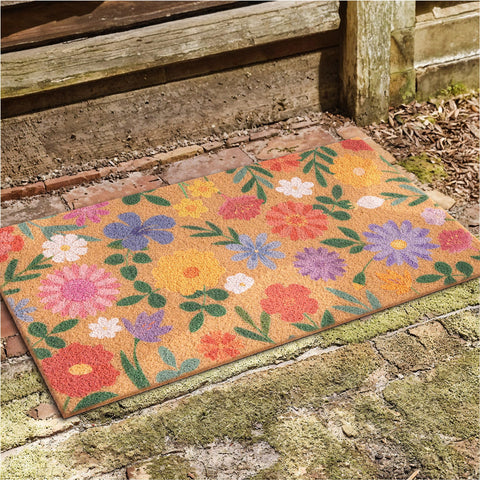 Fttoyoly spring color mat helps scrape dry dirt from shoes before entering.