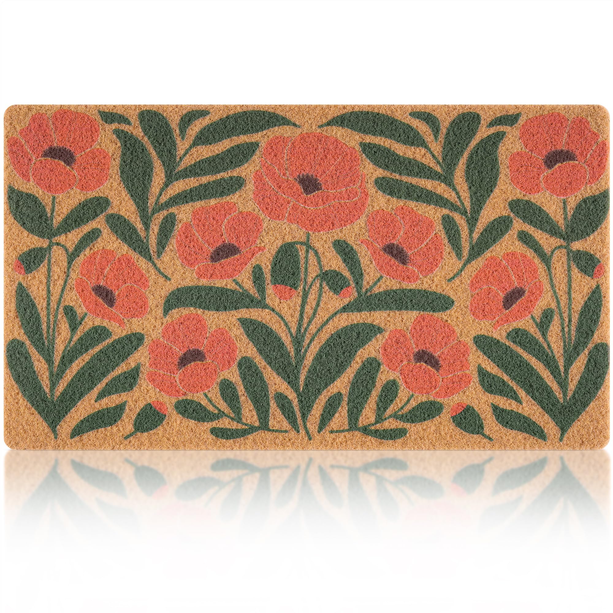 Fttoyoly spring door mat with California poppies greets guests at the front door for a cheerful entrance.