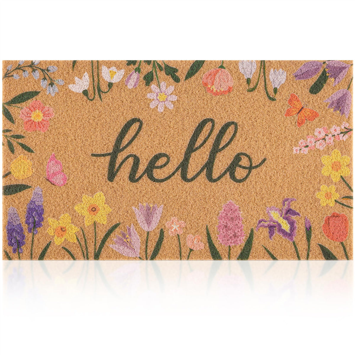 fttoyoly spring door mat with wildflowers border for outdoor welcome and durable use