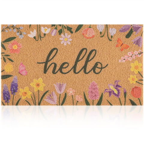 fttoyoly spring door mat with wildflowers border for outdoor welcome and durable use