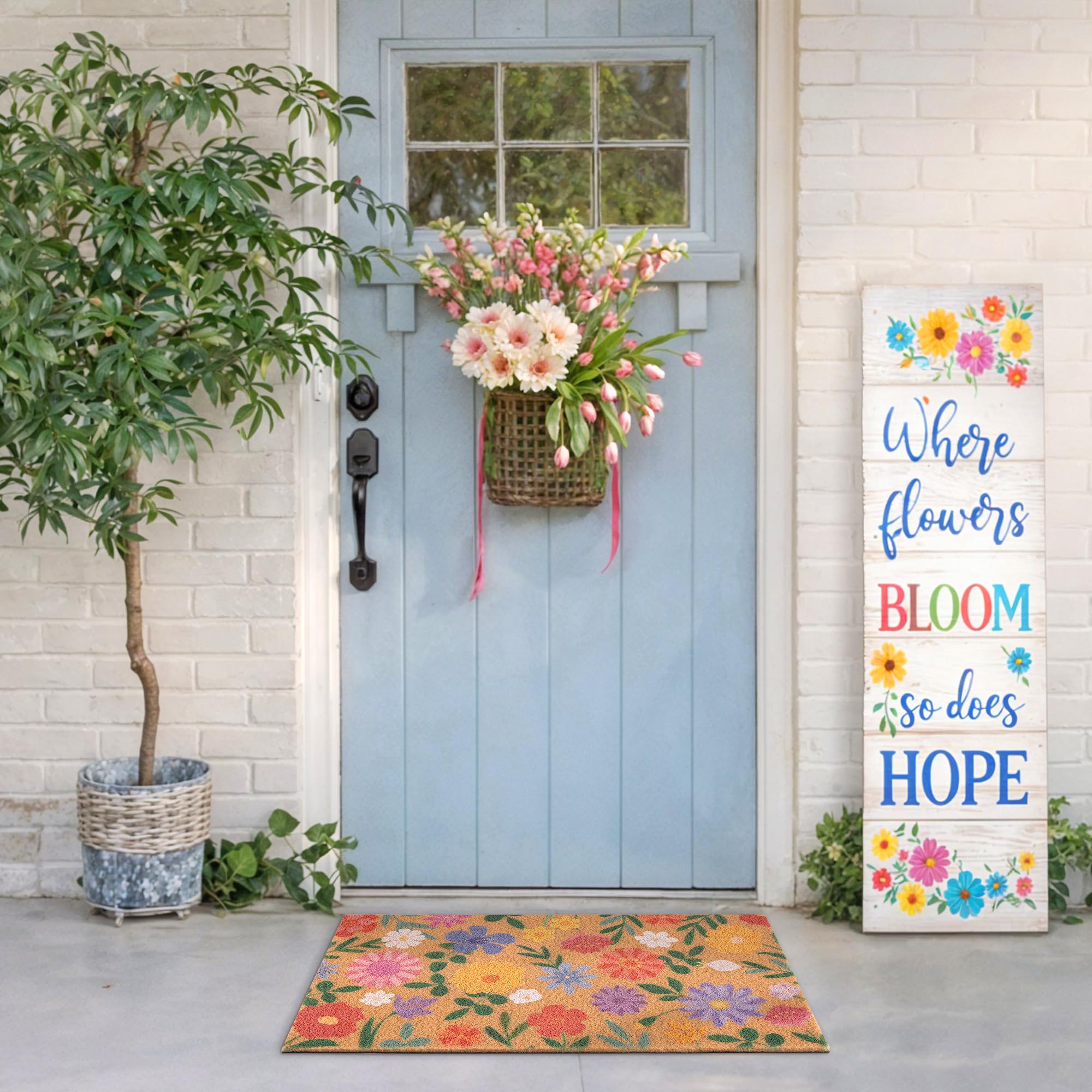 Fttoyoly spring floral doormat on porch for stylish outdoor welcome.