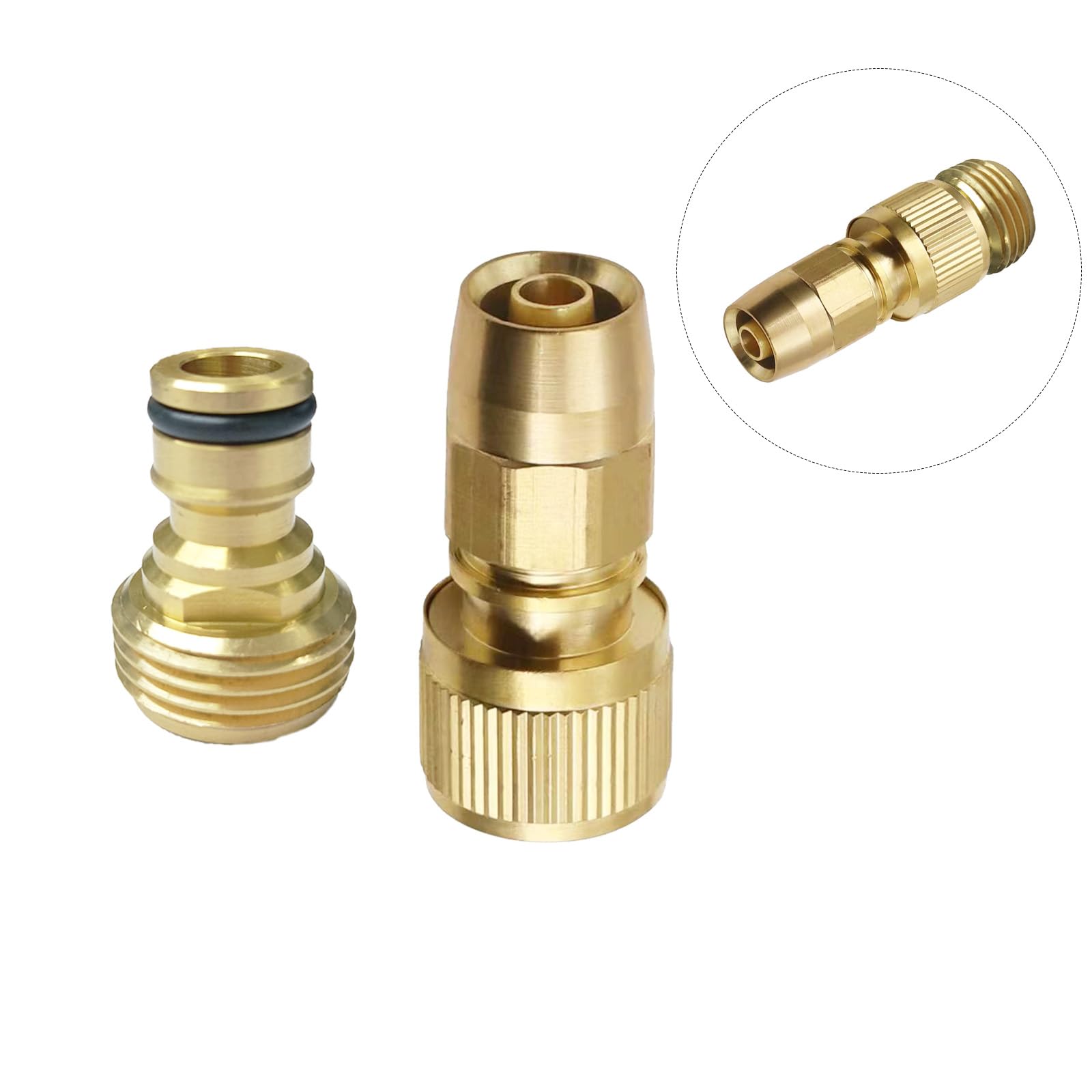 FUATY brass quick connector shown for secure hose repair and leak prevention.