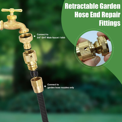 FUATY telescopic hose fitting assembly enabling easy hose extension and repair.