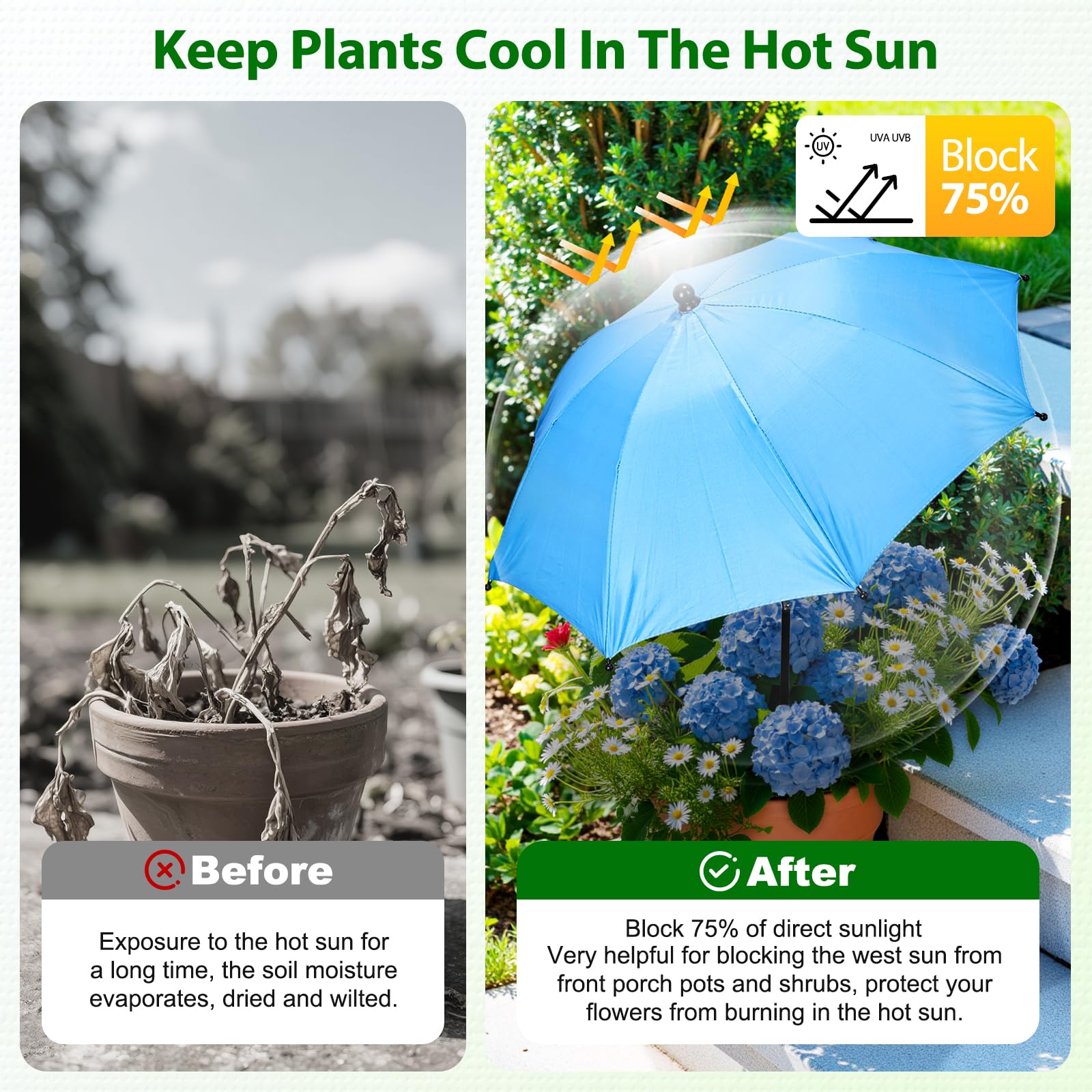FuBegi 25-inch shade umbrella protects flowers and vegetables.