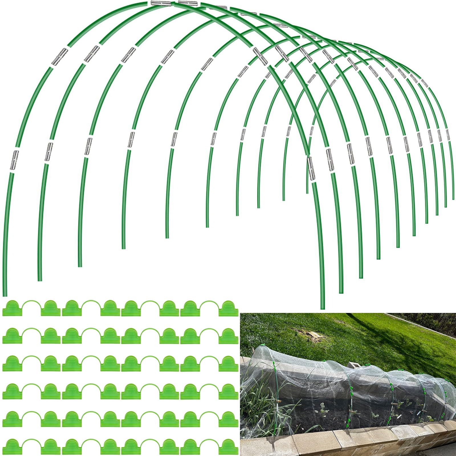FuBegi 60pc garden hoops for raised beds forming a protective tunnel over vegetables