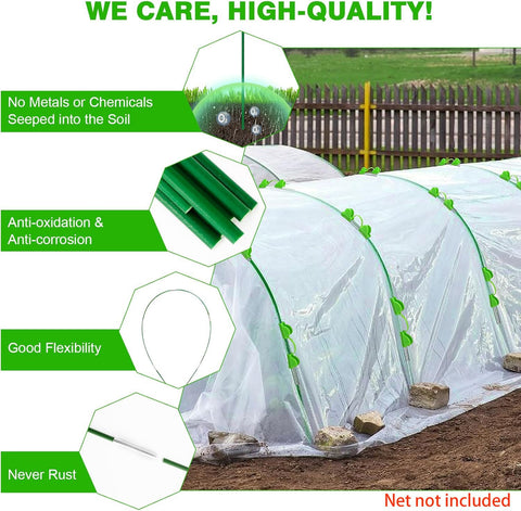 FuBegi greenhouse tunnel hoops with clips secure row covers for crops protection.