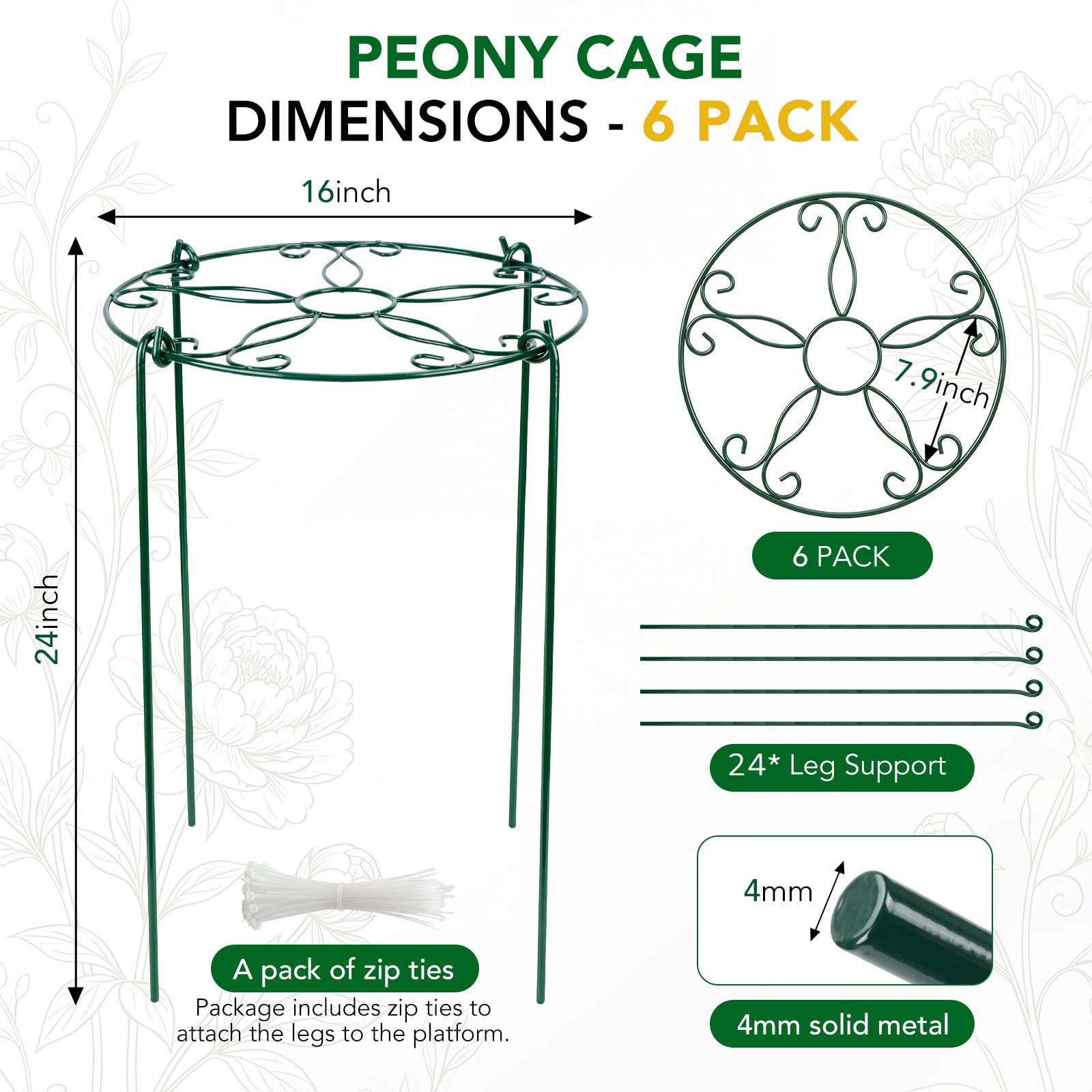 FuBegi peony cage four-leg base provides stable upright support.