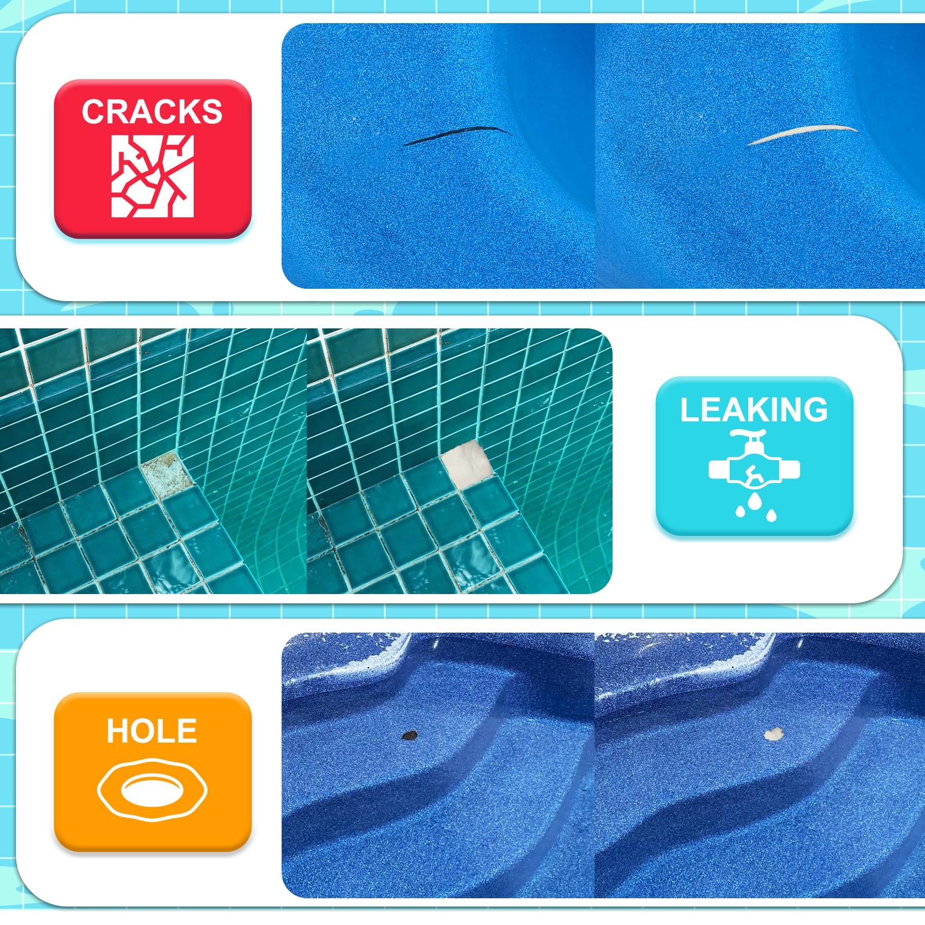 Fuchoi Epoxy Clay 2-part mix shown for quick pool repairs
