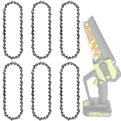 Fucokt 6in mini chainsaw chain close-up; sharp teeth for clean cuts.