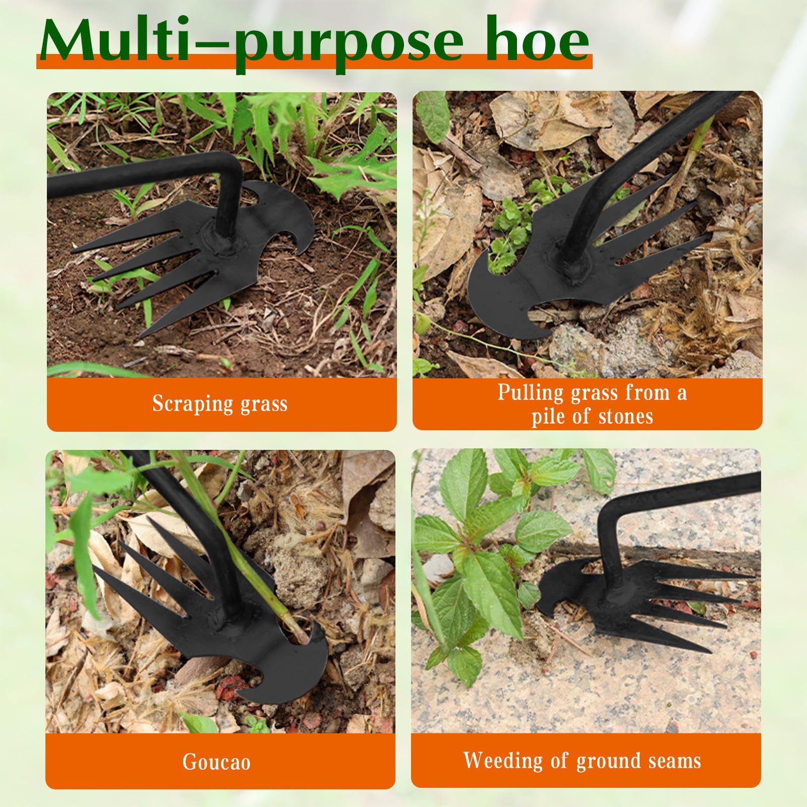 Fugit tool used for digging and weed removal in gardens and beds.