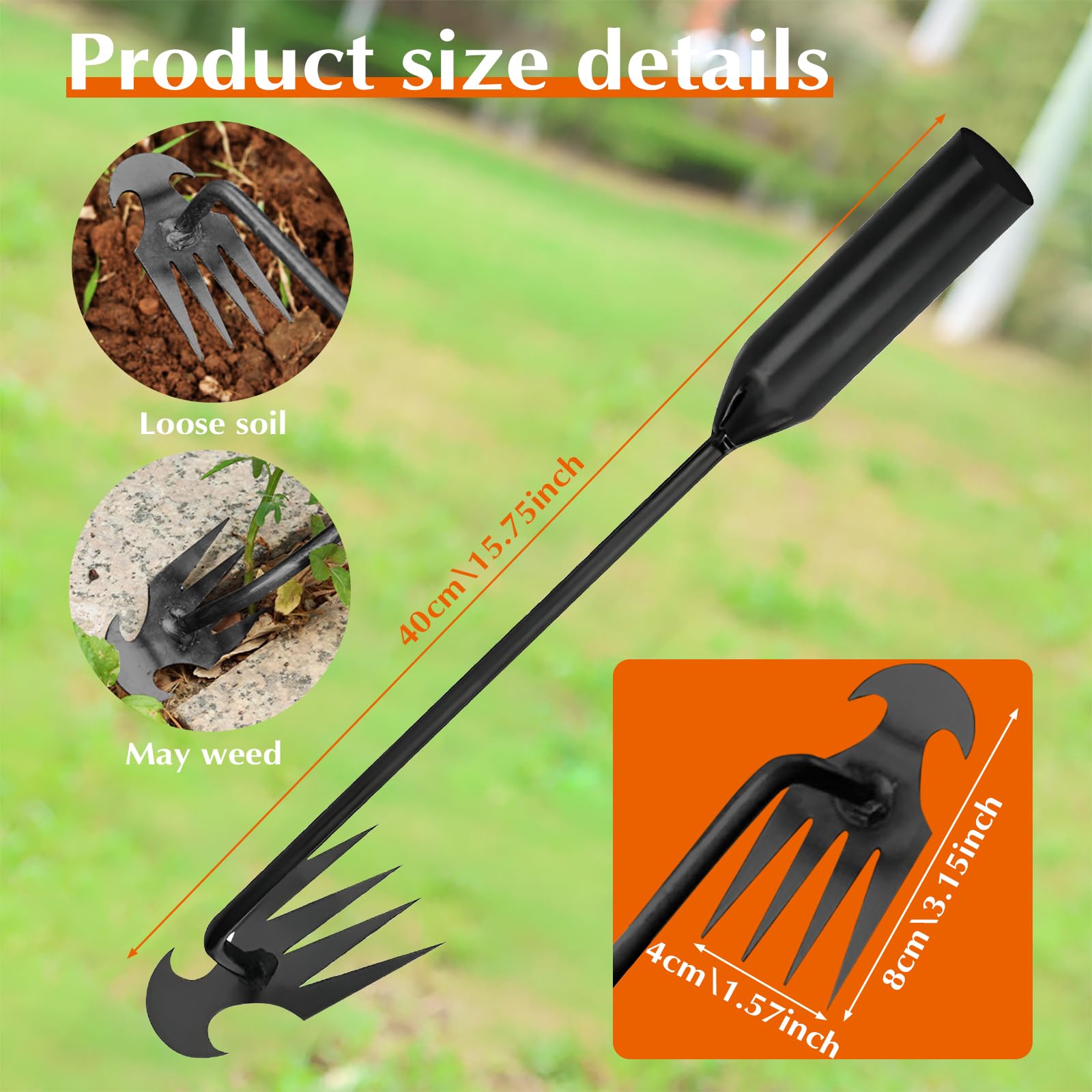 Fugit garden multi-use tool supports weeding, planting, and soil prep.