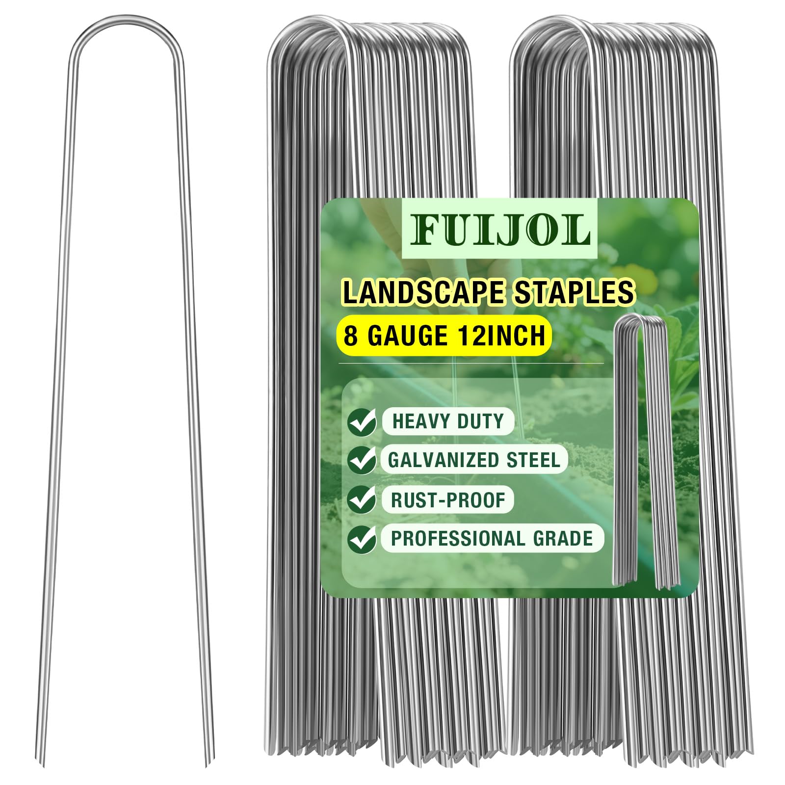 FUIJOL 8-gauge landscape staples 12-inch pack of 15 for deep ground anchoring