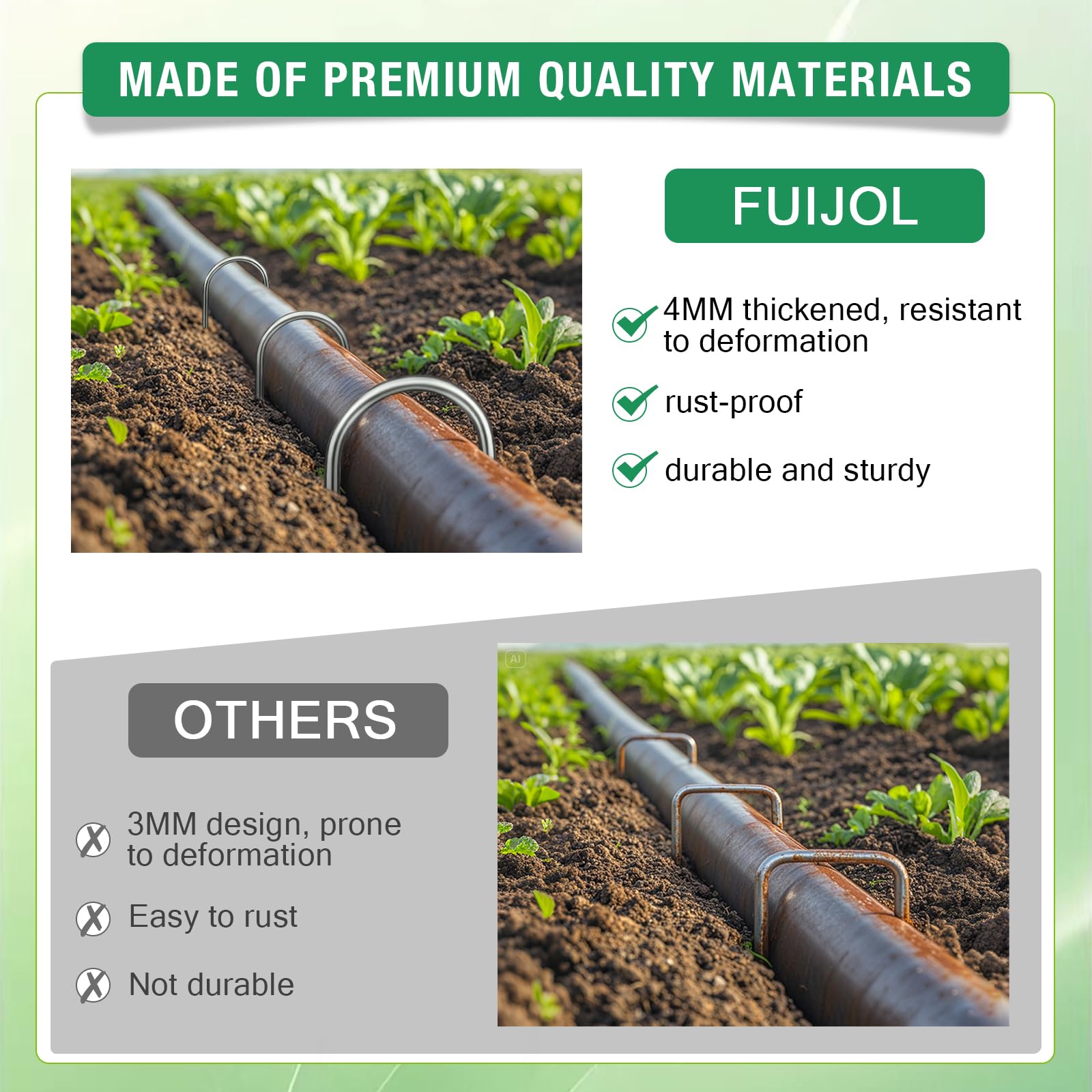 FUIJOL long 12-inch stakes provide deeper ground hold for stable installations.