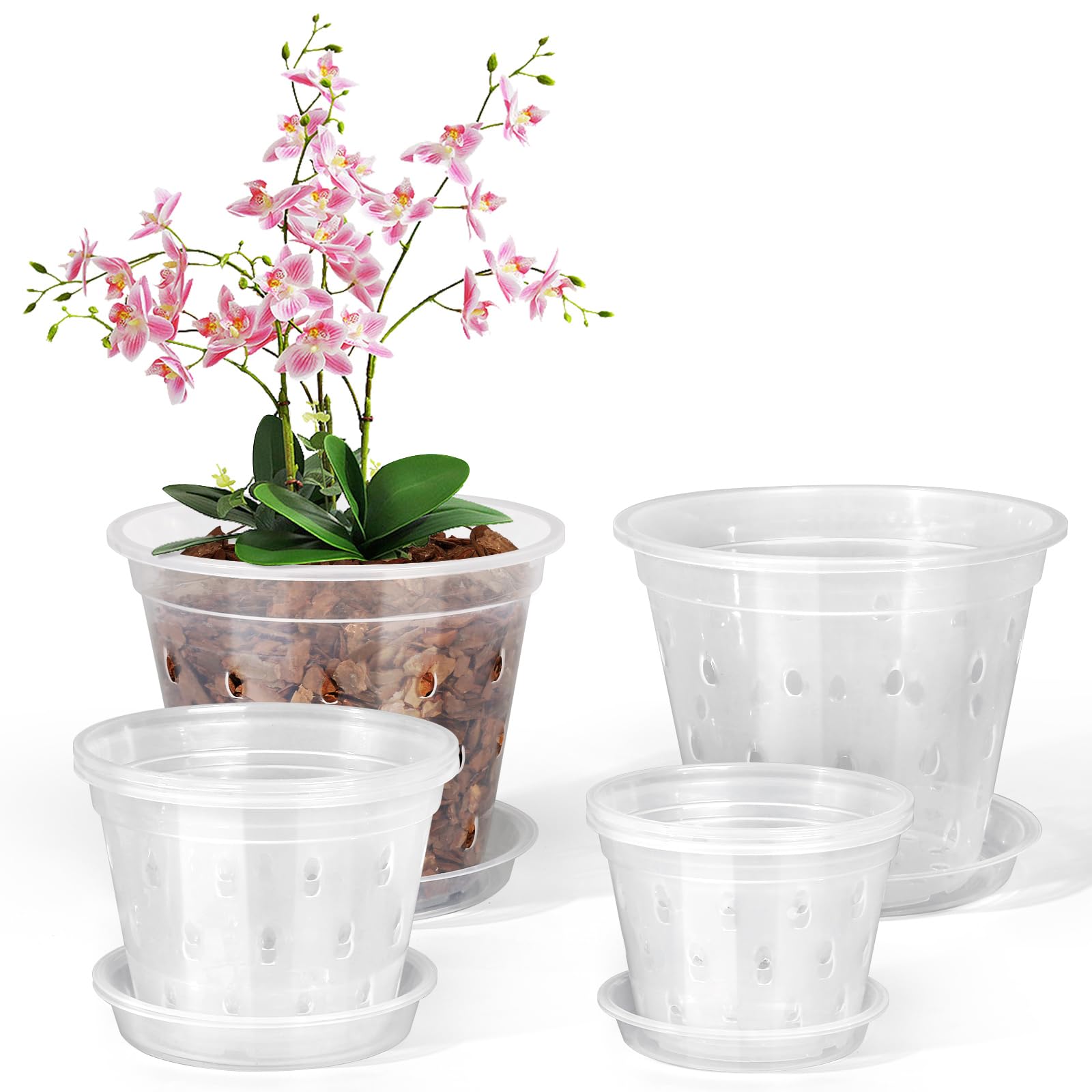 FUIJOL Orchid Pot 4 inch with saucer shows clean drainage and easy root monitoring.