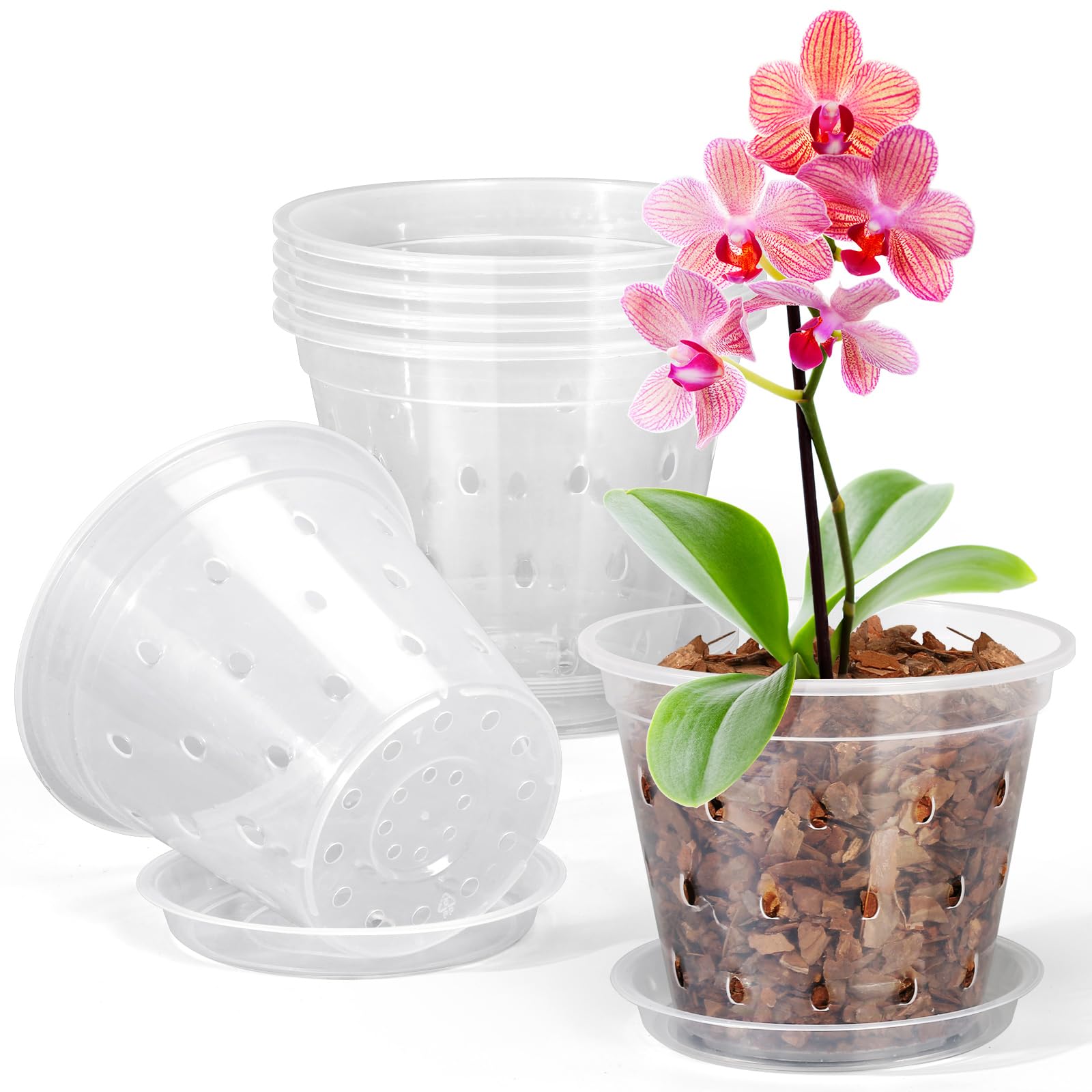 FUIJOL orchid pot 7-inch clear for easy root observation during repotting